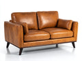 Sofá lineal de 2 plazas tapizado efecto cuero 180 x 88 x 86 cm - marrón caramelo - asiento acolchado con patas de madera para salón - estilo moderno retro