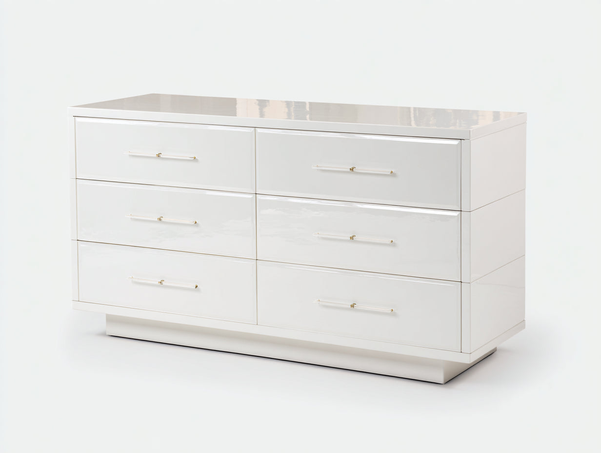 Cómodas de madera de ingeniería 120x40x75 cm - blanco brillante - 6 cajones y diseño moderno