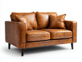 Sofás lineales de 2 plazas piel sintética 180x90x85 cm - marrón coñac - diseño moderno con brazos rectos