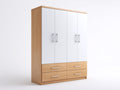 Armarios de dormitorio melamina 200x55x180 cm - blanco y madera natural - diseño moderno con 4 puertas y 4 cajones
