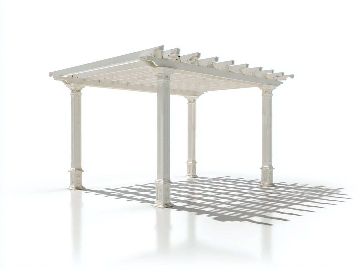 Pérgola de jardín - Aluminio 350 x 300 x 270 cm - Blanco marfil - Para terraza y patio - Estilo clásico con columnas ornamentales