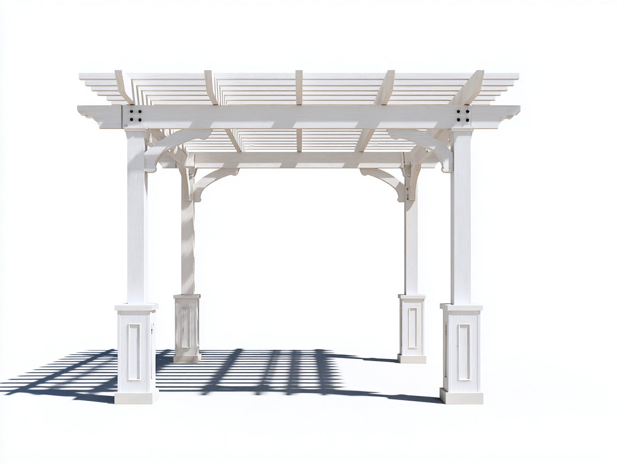 Pérgola de jardín de madera 350x300x250 cm - blanco mate - techo de lamas