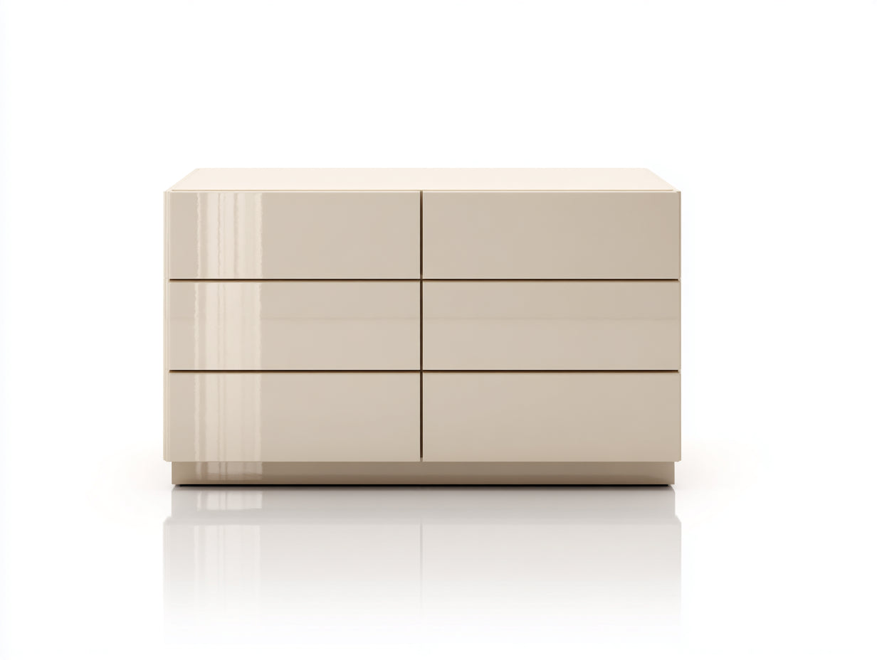 Cómodas de madera de ingeniería 120x40x75 cm - beige brillante - 6 cajones sin tiradores