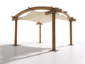 Pérgola de jardín de madera y tejido 400 x 300 x 260 cm - madera natural y beige - cubierta textil con vigas curvas para terraza - diseño rústico