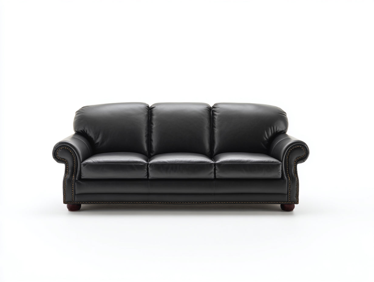 Sofás lineales de 3 plazas en cuero sintético 220x90x90 cm - negro - estilo clásico