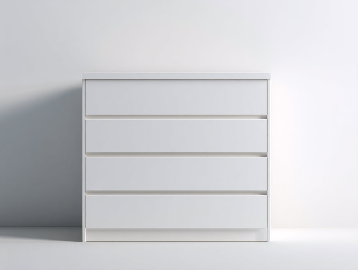 Cómoda de tablero de madera 80 x 40 x 95 cm - blanca - 4 cajones para dormitorio y recibidor - estilo moderno
