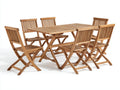 Conjuntos de comedor de jardín - Madera maciza de acacia 150 x 90 x 74 cm - Marrón natural - Mesa rectangular y 6 sillas plegables - Estilo clásico