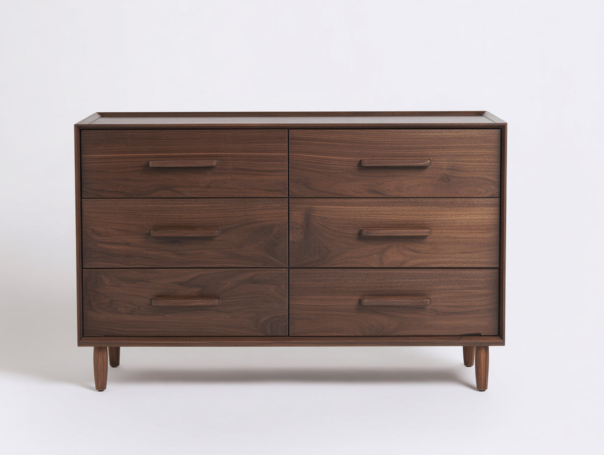 Cómodas de dormitorio melamina efecto nogal 160x45x85 cm - nogal oscuro - diseño moderno con 6 cajones