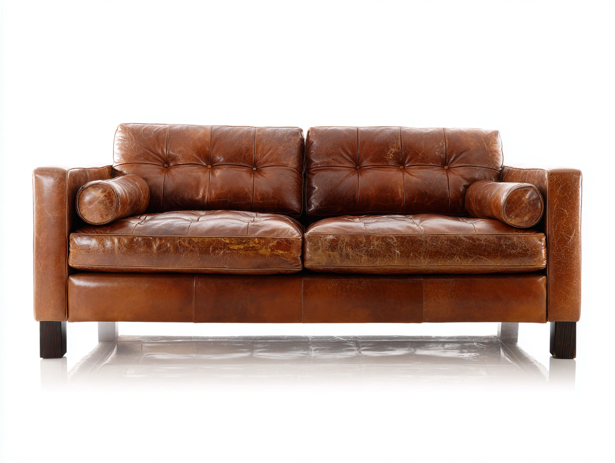 Sofá lineal de 2 plazas tapizado efecto cuero 210 x 94 x 89 cm - marrón coñac - asiento acolchado para salón - estilo industrial vintage
