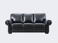 Sofás lineales de 3 plazas piel sintética 220x90x85 cm - negro - brazos enrollados clásicos
