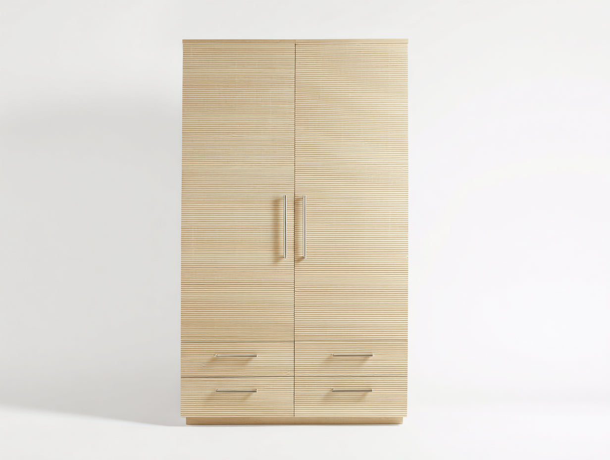 Armarios de madera de ingeniería 100 x 50 x 190 cm - Madera clara - 2 puertas y 4 cajones con frentes acanalados