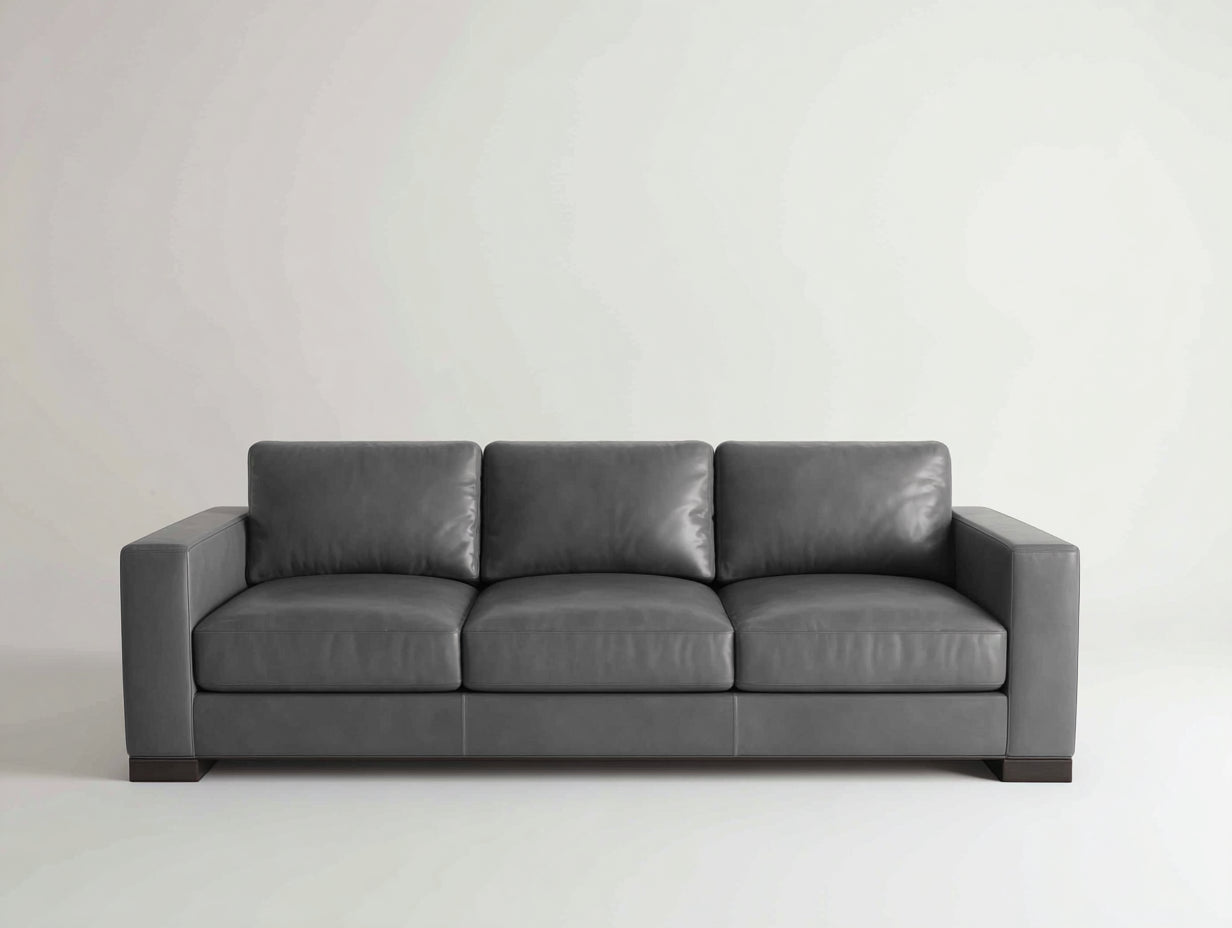 Sofás lineales de 3 plazas piel sintética 230x90x82 cm - gris antracita - diseño moderno con brazos rectos