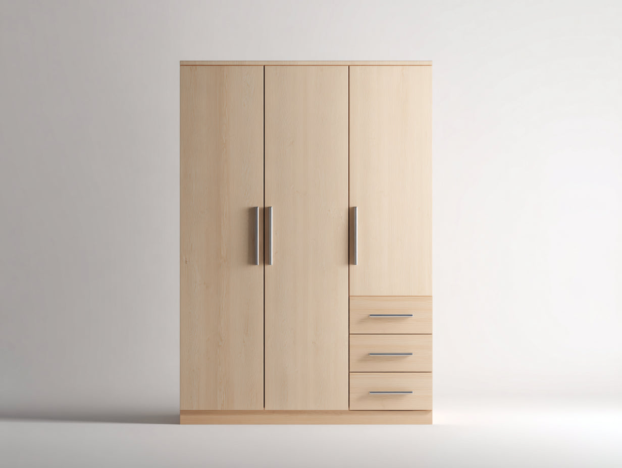 Armarios de dormitorio melamina efecto madera 150x55x180 cm - roble claro - diseño moderno con 3 puertas y 3 cajones