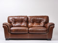 Sofá lineal de 2 plazas tapizado efecto cuero 198 x 94 x 90 cm - marrón chocolate - asiento acolchado con reposabrazos curvos para salón - estilo clásico