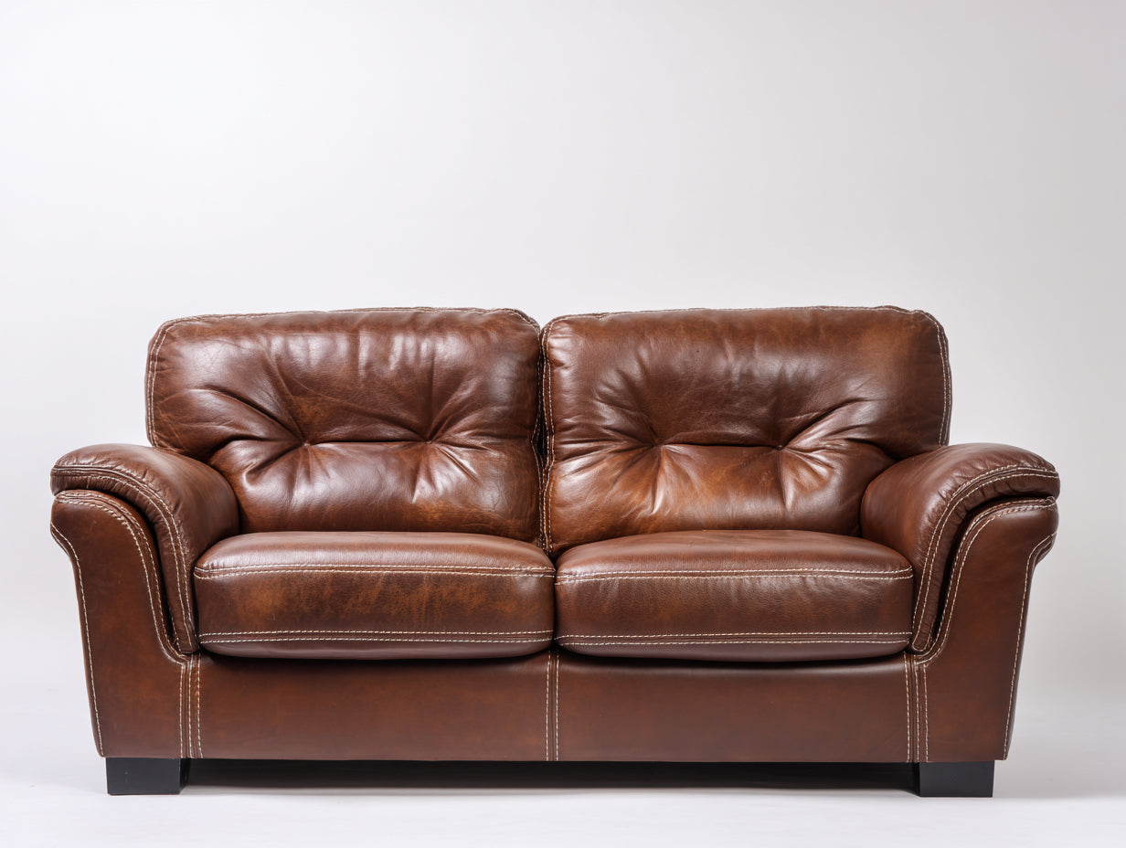 Sofá lineal de 2 plazas tapizado efecto cuero 198 x 94 x 90 cm - marrón chocolate - asiento acolchado con reposabrazos curvos para salón - estilo clásico
