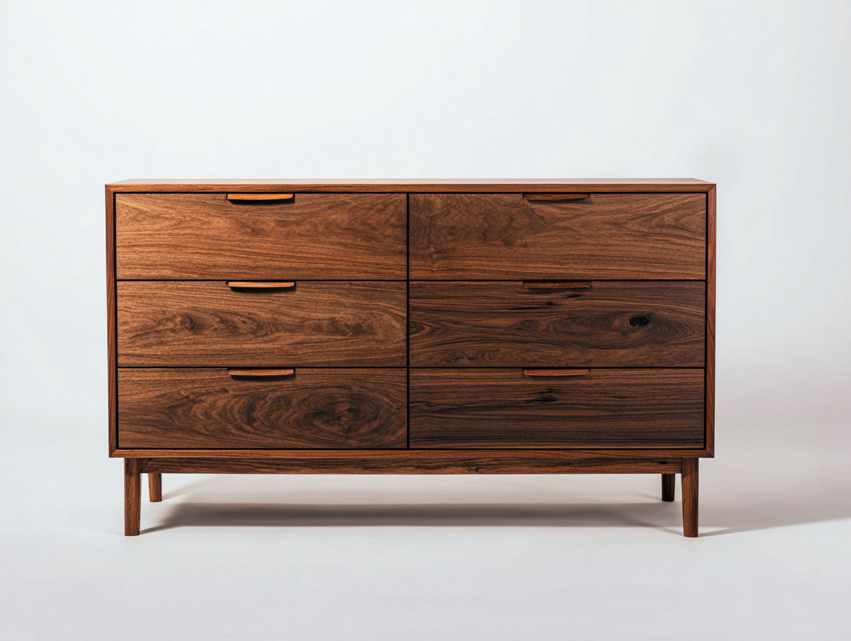 Cómodas de madera 140x45x85 cm - nogal - 6 cajones y patas elevadas