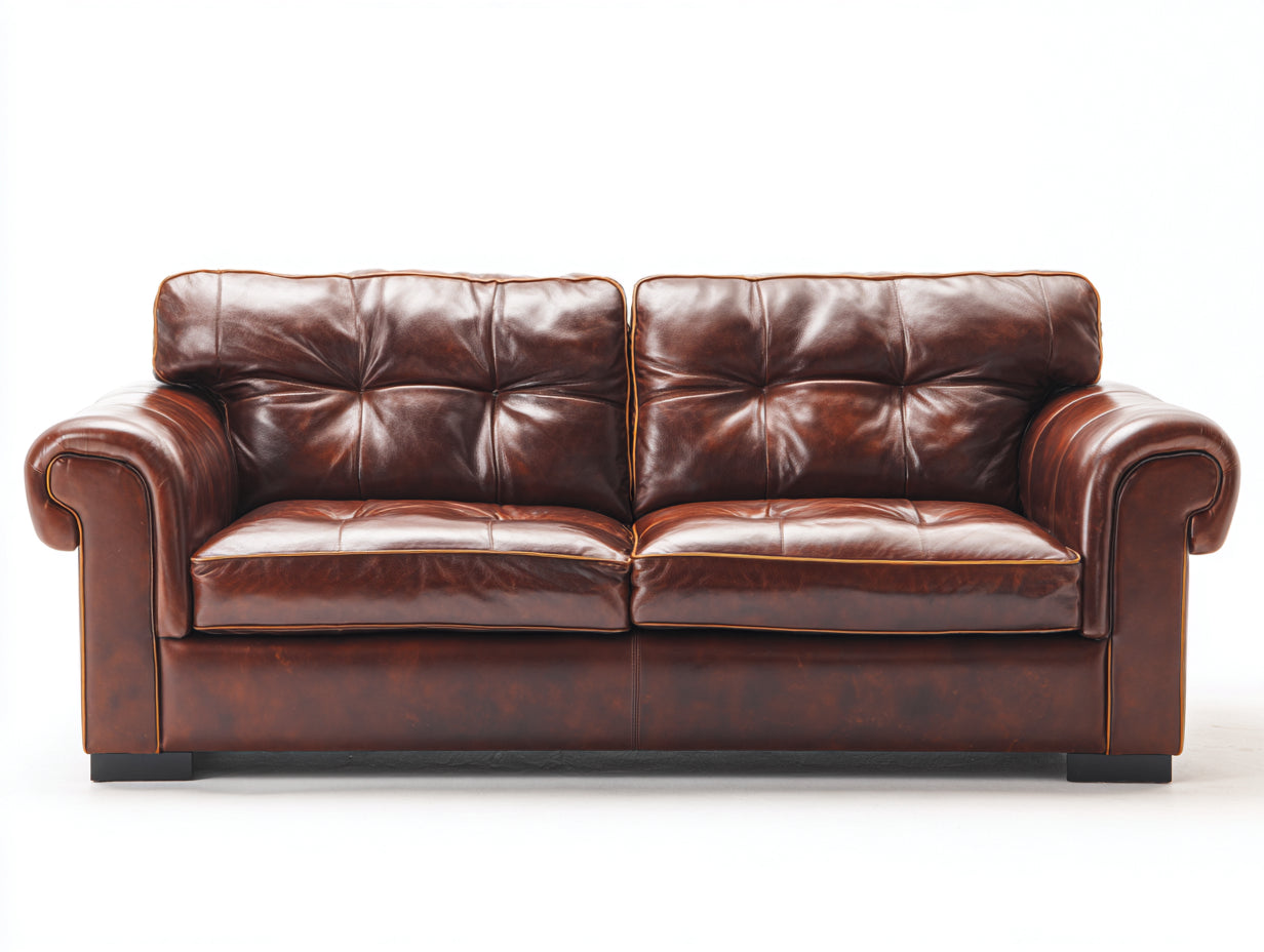 Sofás lineales de 2 plazas en cuero sintético 205x94x90 cm - marrón oscuro - estilo clásico
