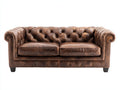 Sofás lineales - Tapizado efecto piel 205 x 92 x 78 cm - Marrón oscuro - Para salón - Sofá de 2 plazas estilo Chesterfield con capitoné