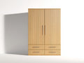 Armarios de dos puertas y cuatro cajones - madera manufacturada 120 x 55 x 190 cm - roble claro - para dormitorio - diseño moderno con frentes acanalados