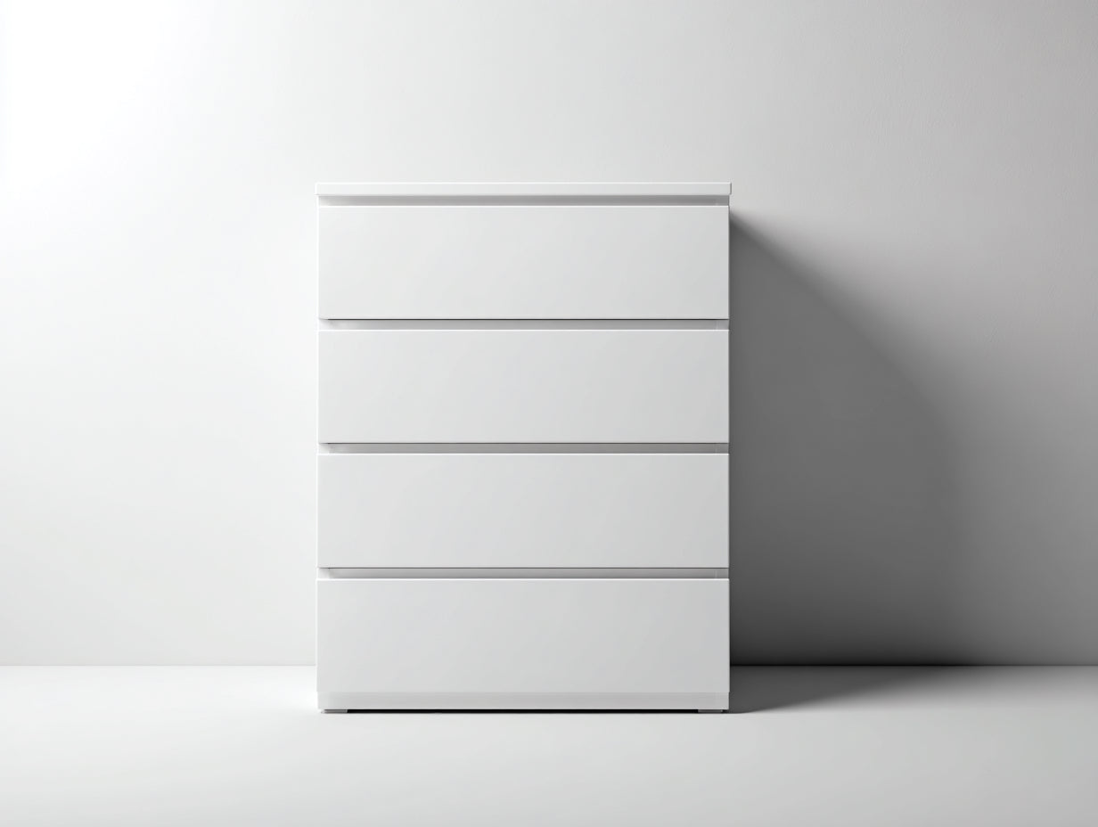 Cómoda alta de tablero de madera 70 x 42 x 92 cm - blanca - 4 cajones para dormitorio y recibidor - diseño moderno compacto