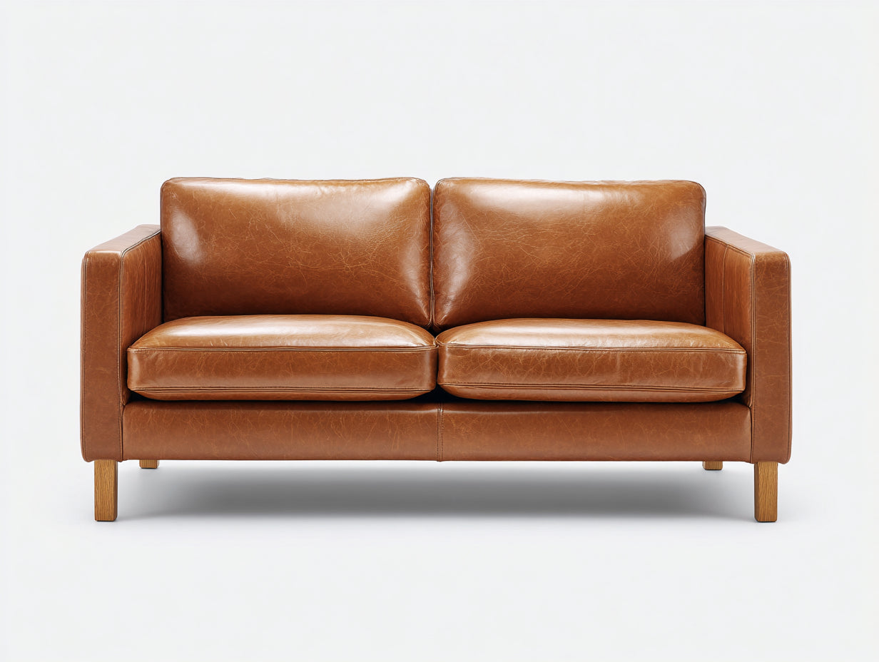 Sofás lineales de 2 plazas en cuero sintético 185x88x84 cm - marrón coñac - diseño moderno