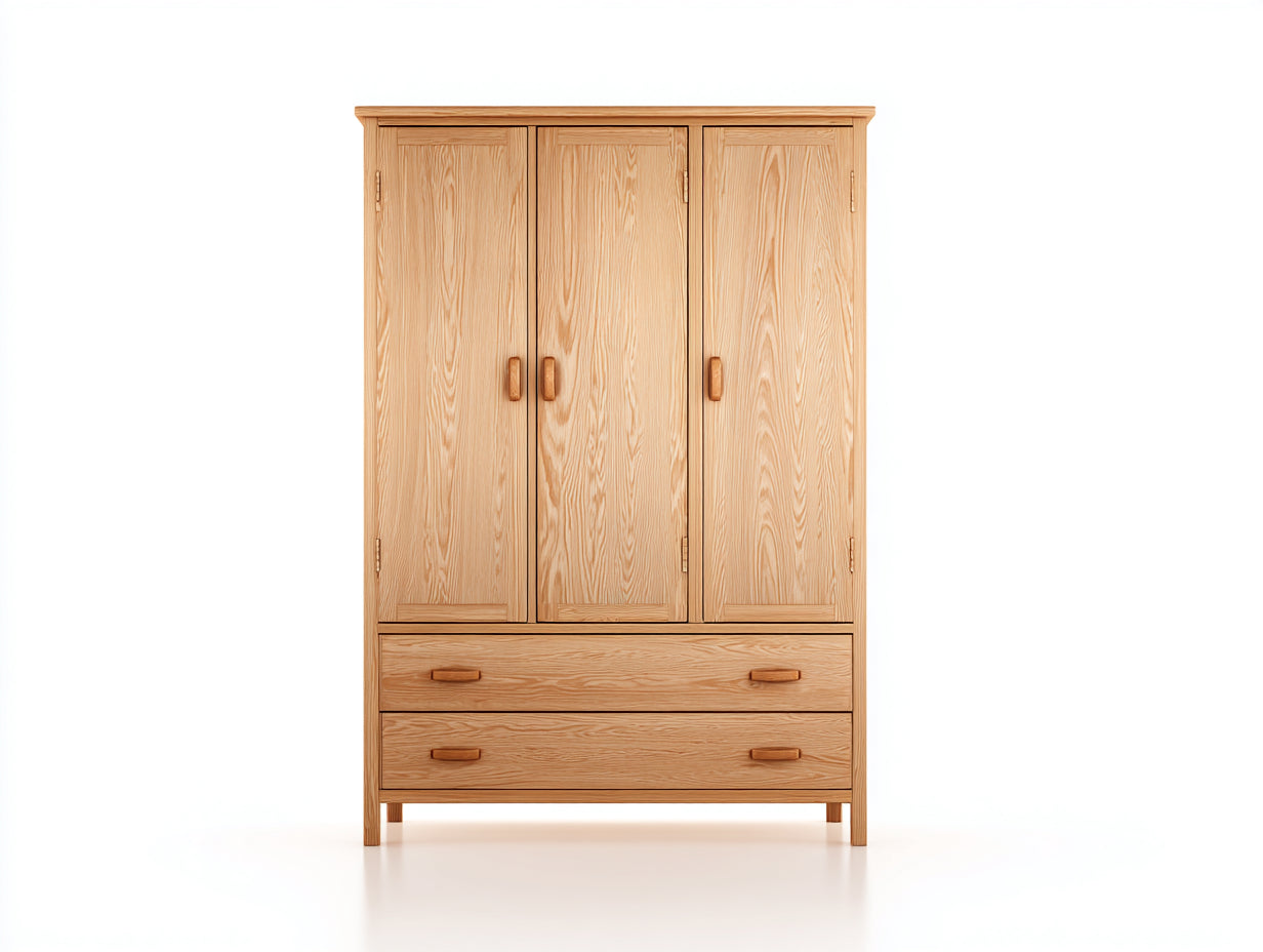 Armarios de tres puertas y dos cajones - madera maciza de pino 145 x 55 x 200 cm - madera natural - para dormitorio - estilo rústico clásico