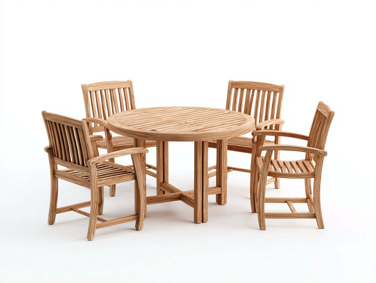 Conjuntos de comedor de jardín de madera maciza 120x120x75 cm - natural - mesa redonda con 4 sillas
