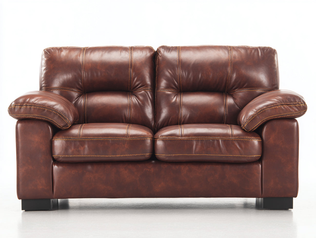 Sofás lineales de 2 plazas piel sintética 190x90x85 cm - marrón oscuro - diseño clásico con costuras decorativas