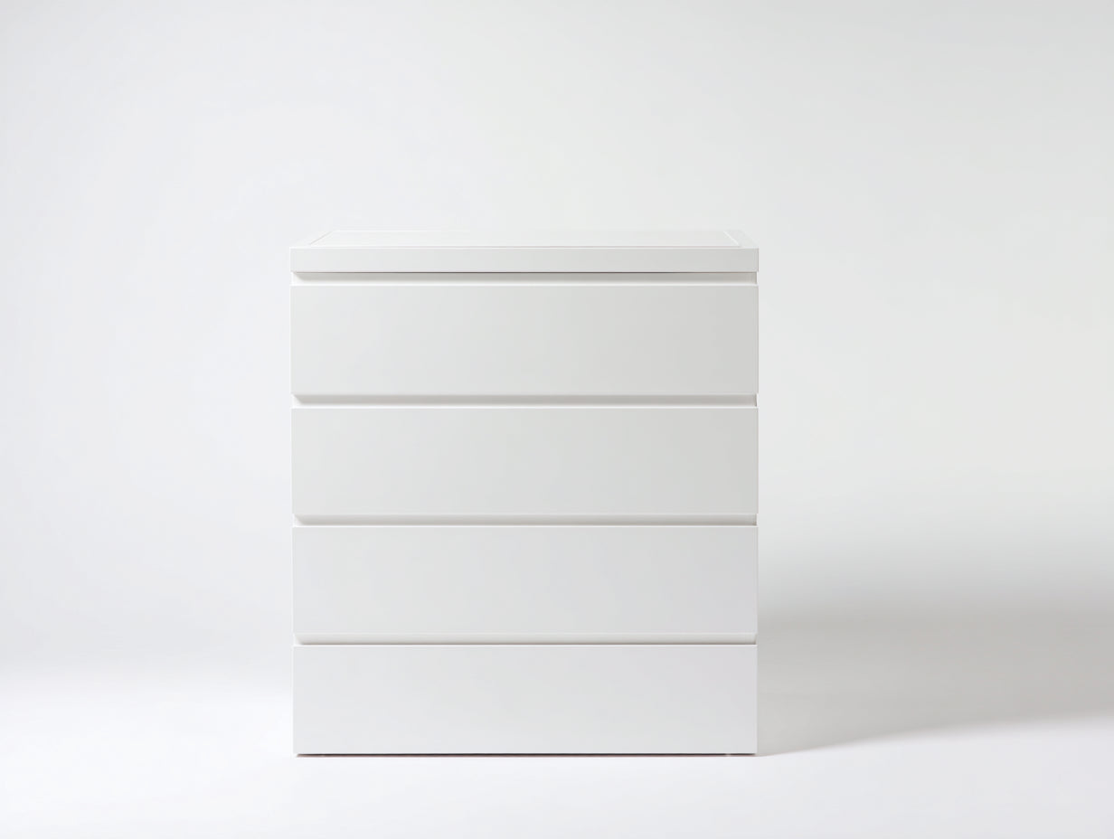 Cómoda de tablero de madera 65 x 40 x 85 cm - blanca - 4 cajones para dormitorio - diseño moderno compacto
