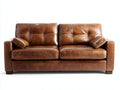 Sofá lineal de 2 plazas tapizado efecto cuero 205 x 92 x 88 cm - marrón coñac - asiento acolchado para salón - estilo clásico