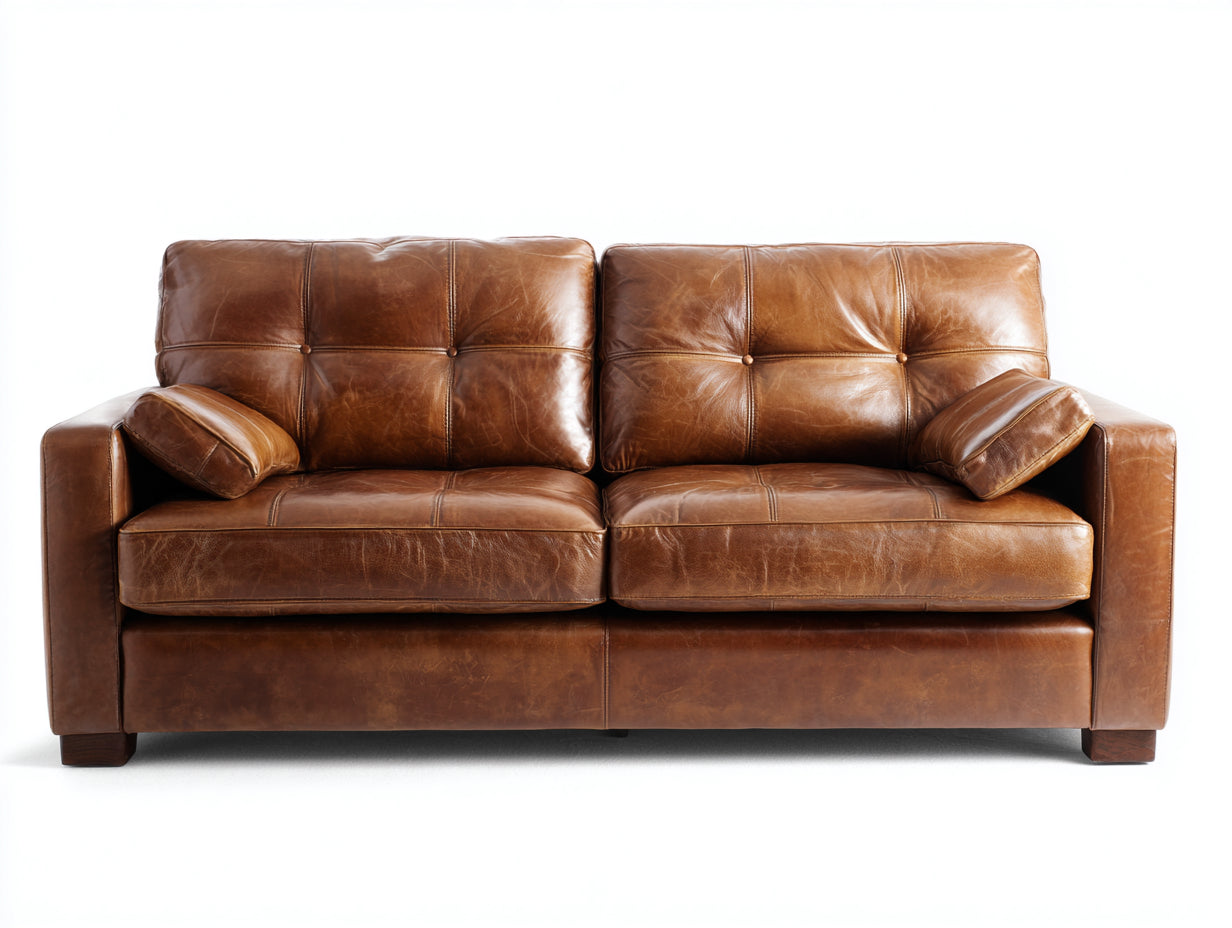 Sofá lineal de 2 plazas tapizado efecto cuero 205 x 92 x 88 cm - marrón coñac - asiento acolchado para salón - estilo clásico
