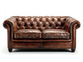 Sofás lineales de 2 plazas en cuero sintético 190x92x78 cm - marrón envejecido - estilo Chesterfield