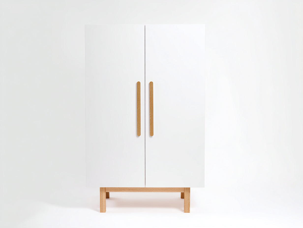 Armarios de madera de ingeniería 90 x 45 x 170 cm - Blanco y madera natural - 2 puertas abatibles con patas elevadas