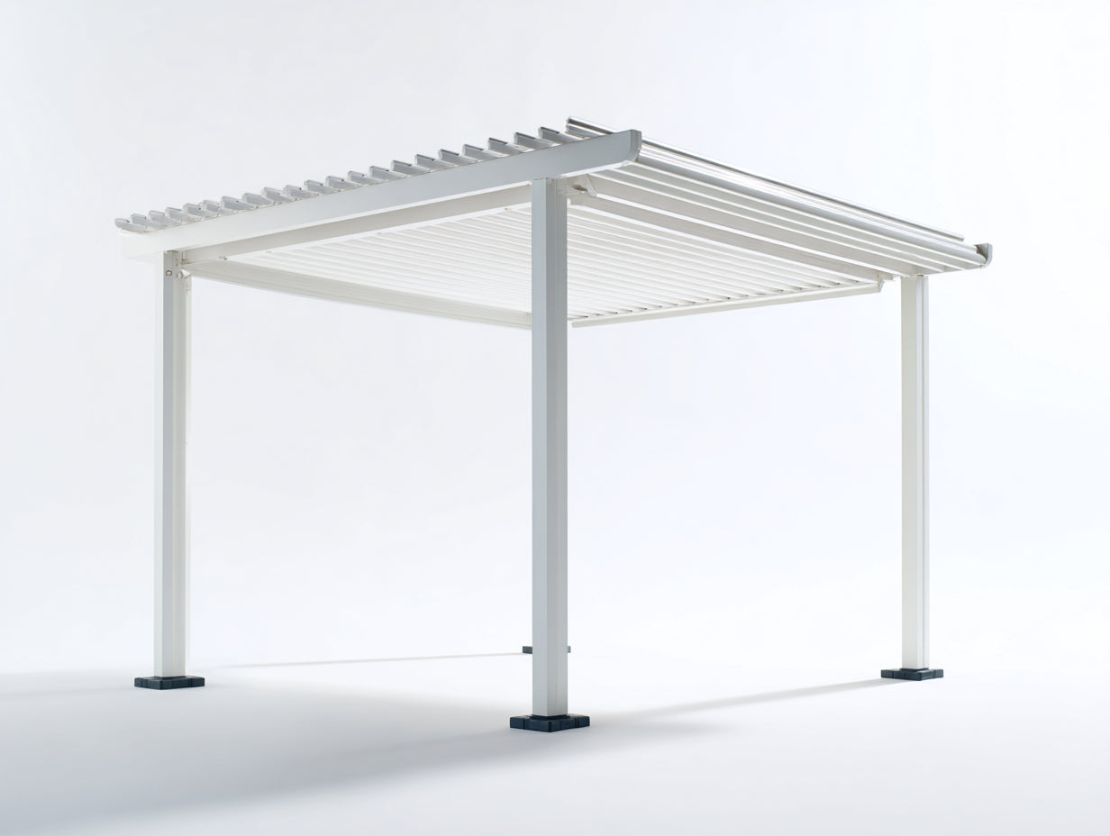 Pérgola de jardín de aluminio 300x300x250 cm - blanca - cubierta fija de lamas